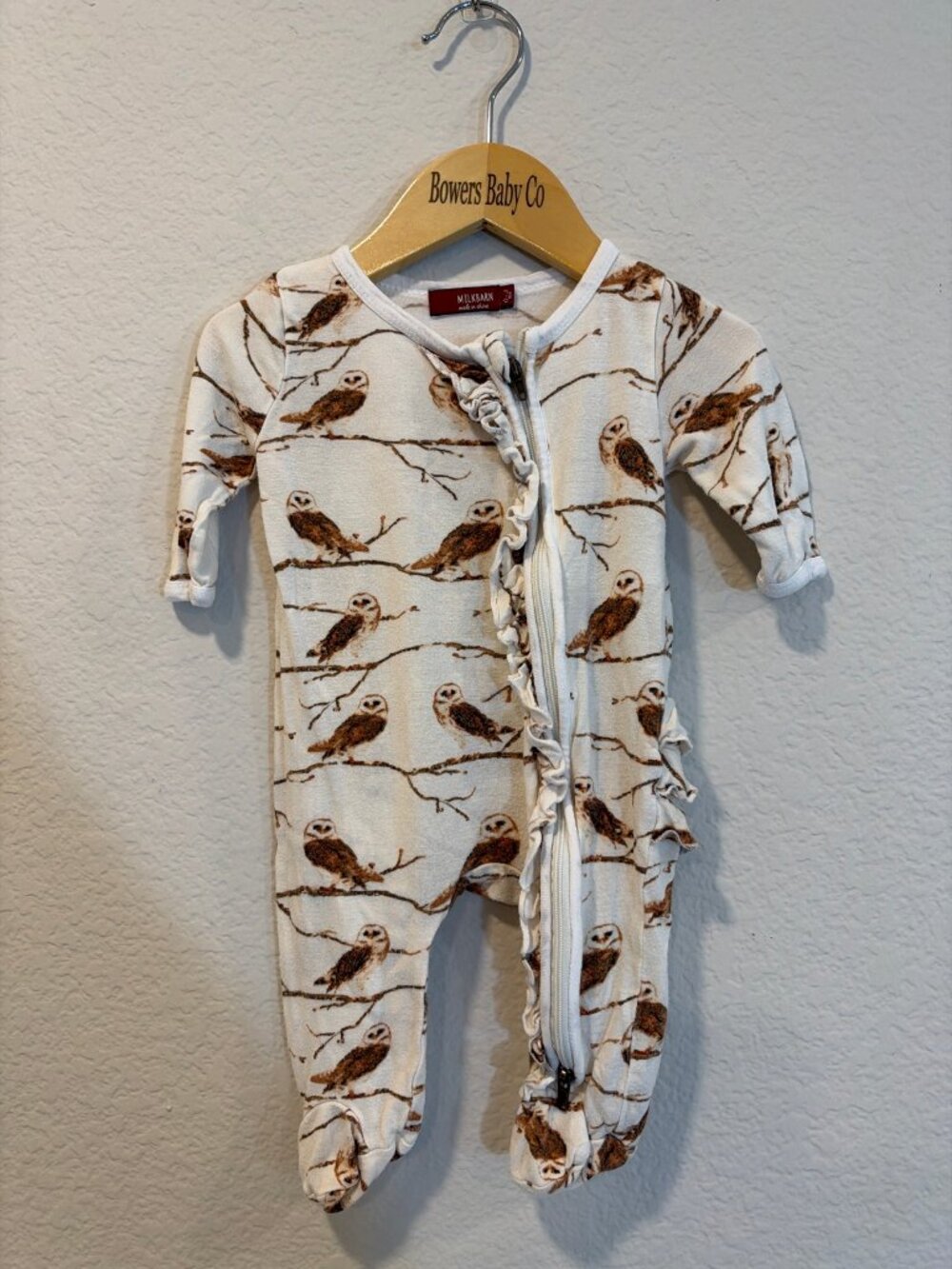 Milkbarn Owl Ruffle Footie 3-6M